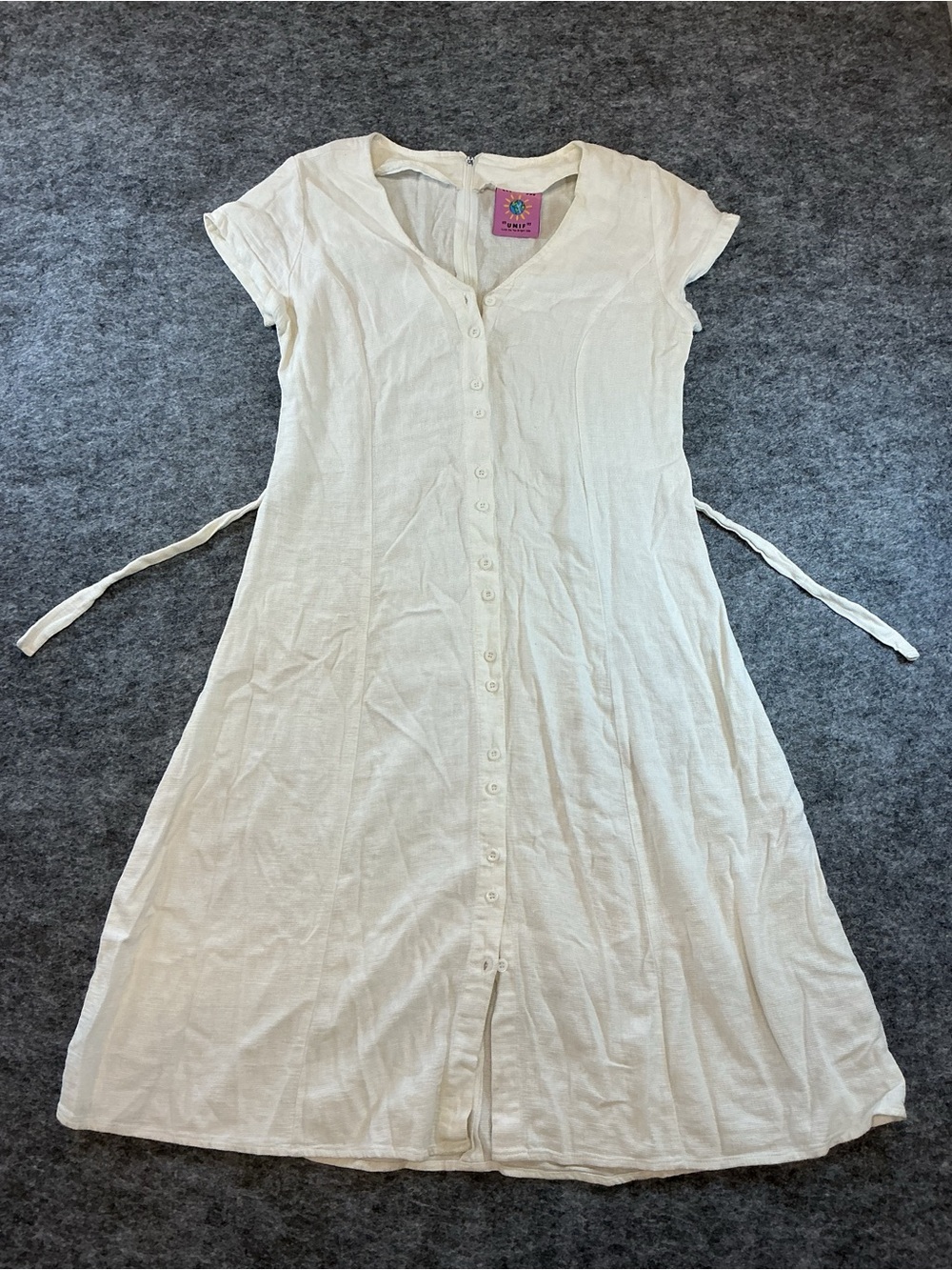 UNIF Ivory Button-Front Midi Dress with Tie Waist Size M